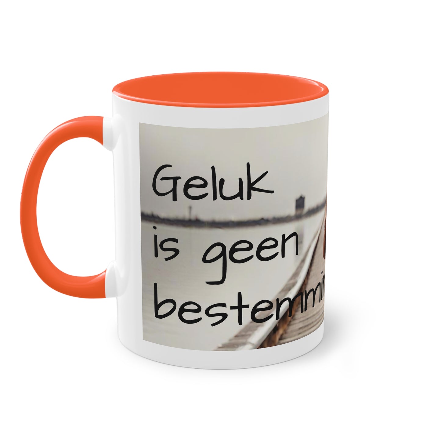 Two-Tone Coffee Mug, 11oz "Geluk is geen bestemming, maar een reis"
