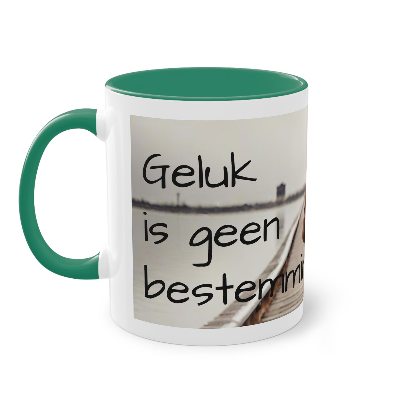Two-Tone Coffee Mug, 11oz "Geluk is geen bestemming, maar een reis"