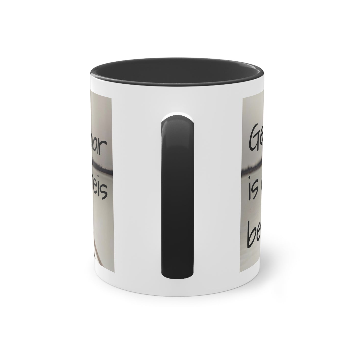 Two-Tone Coffee Mug, 11oz "Geluk is geen bestemming, maar een reis"