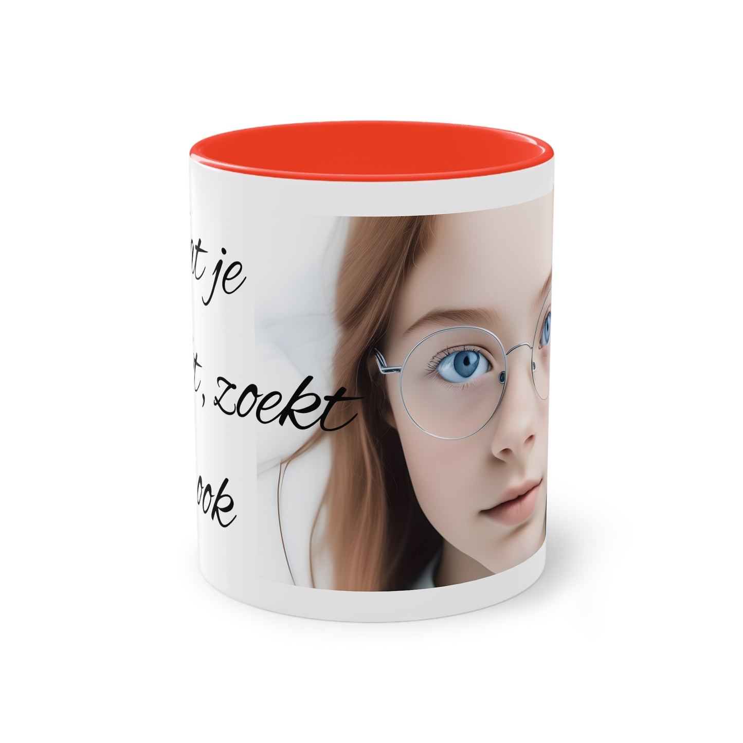 Two-Tone Coffee Mug, 11oz "Wat je zoekt, zoekt jou ook"