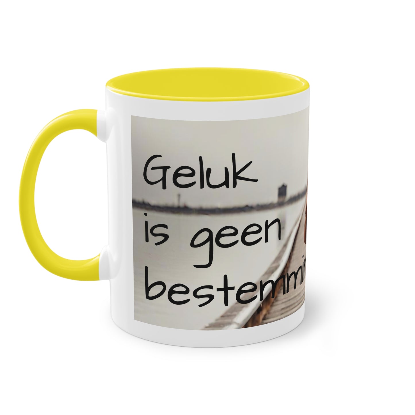 Two-Tone Coffee Mug, 11oz "Geluk is geen bestemming, maar een reis"