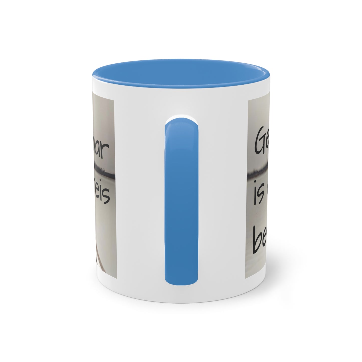 Two-Tone Coffee Mug, 11oz "Geluk is geen bestemming, maar een reis"