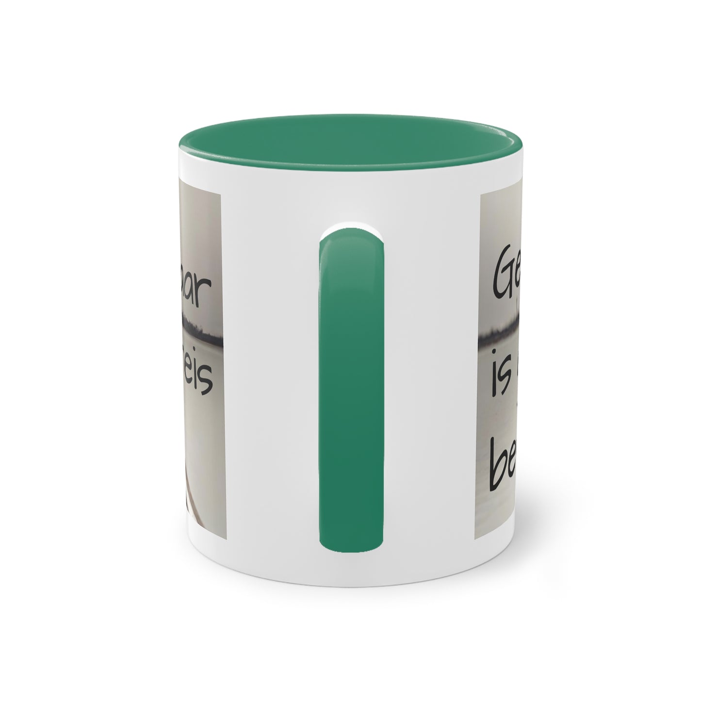 Two-Tone Coffee Mug, 11oz "Geluk is geen bestemming, maar een reis"