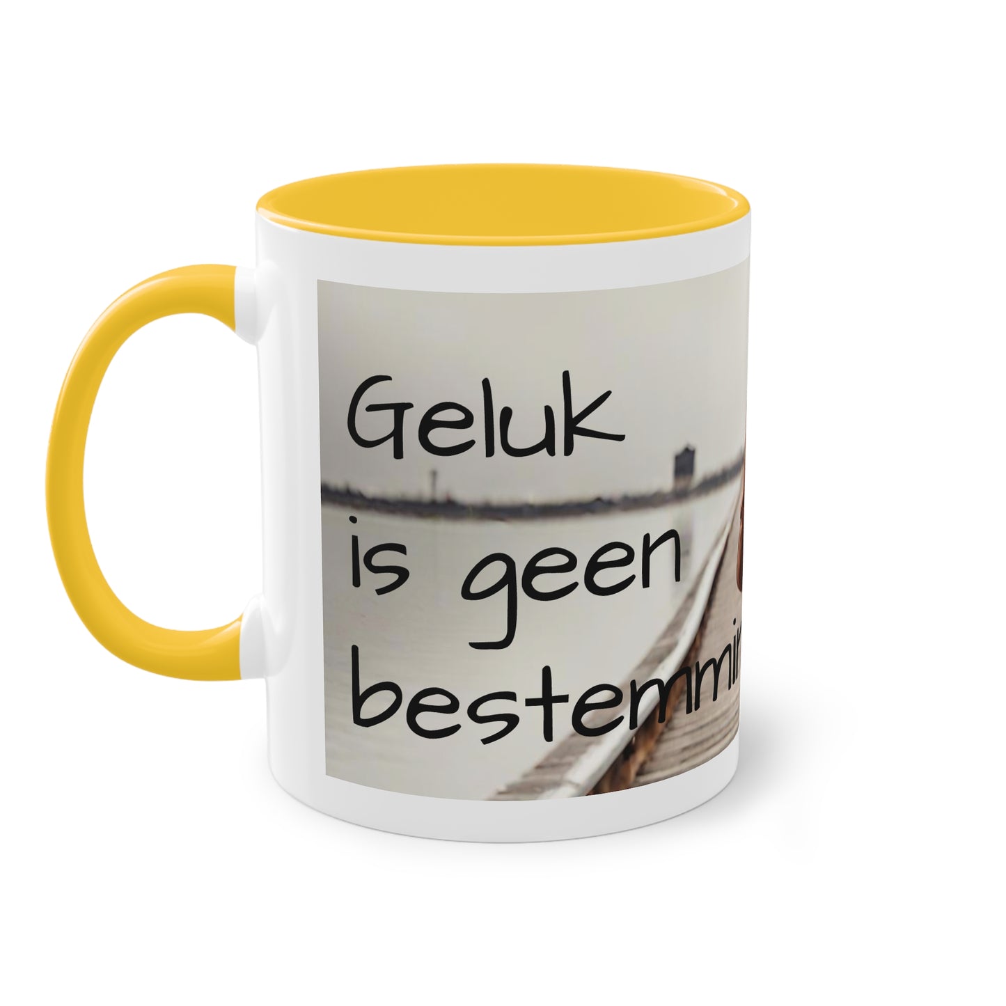Two-Tone Coffee Mug, 11oz "Geluk is geen bestemming, maar een reis"