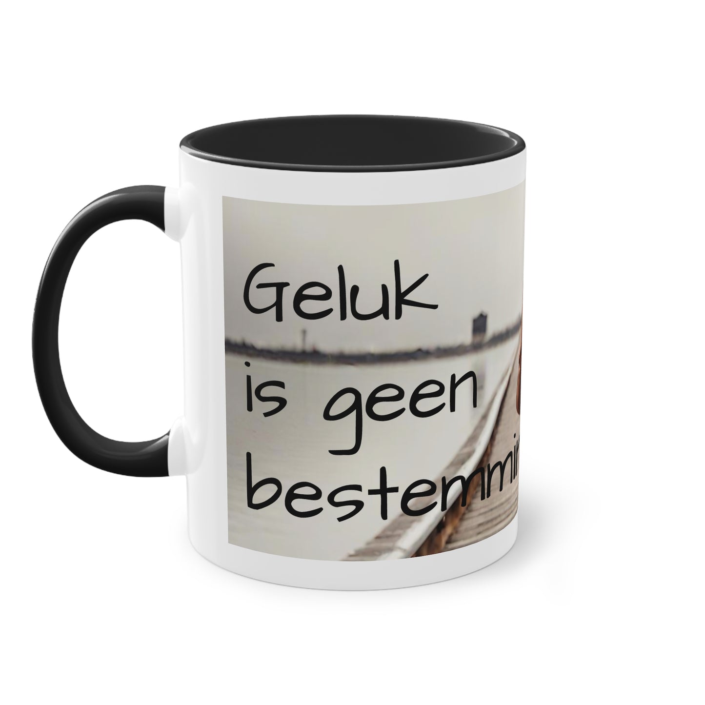 Two-Tone Coffee Mug, 11oz "Geluk is geen bestemming, maar een reis"