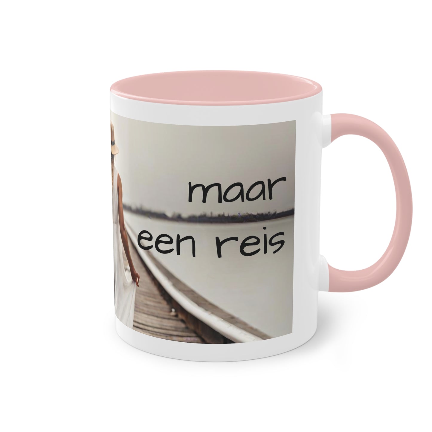 Two-Tone Coffee Mug, 11oz "Geluk is geen bestemming, maar een reis"