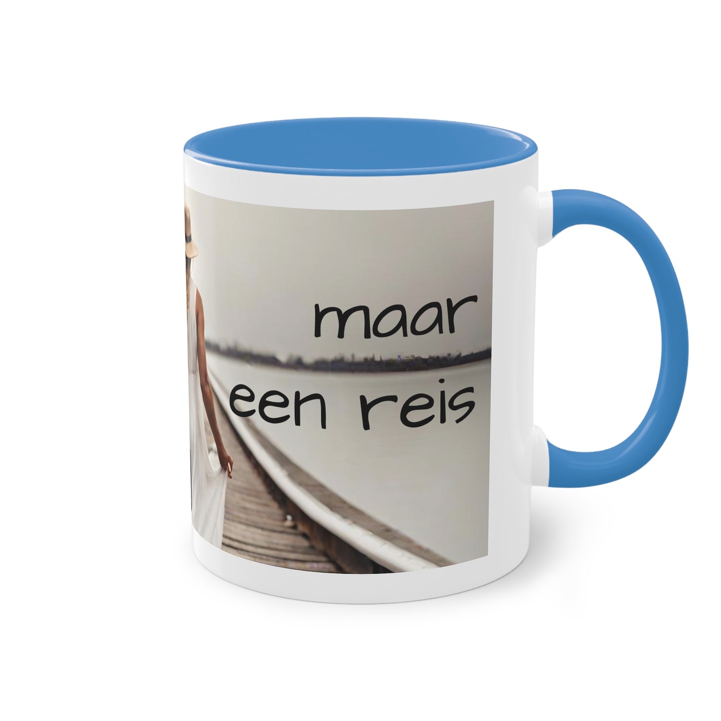 Two-Tone Coffee Mug, 11oz "Geluk is geen bestemming, maar een reis"
