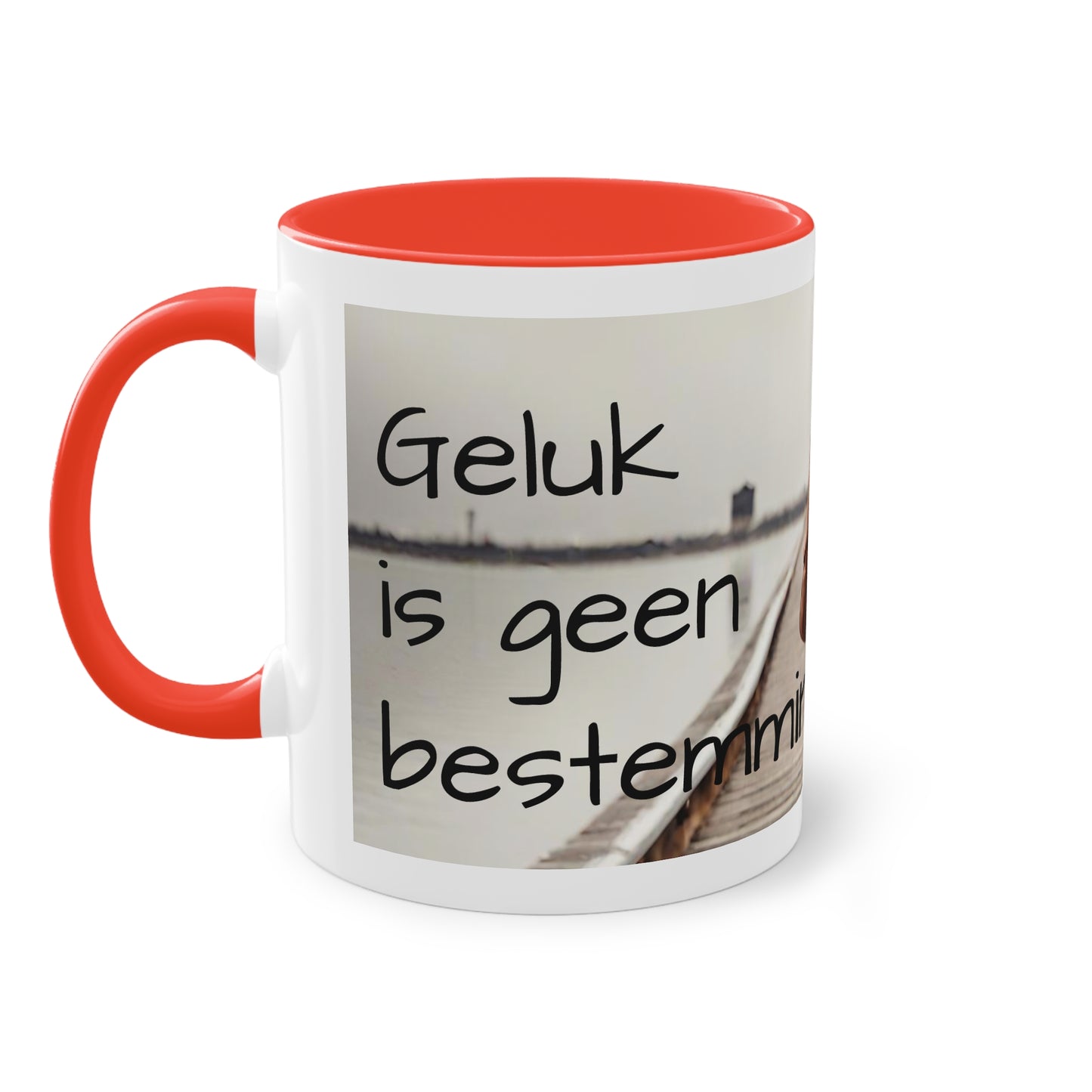 Two-Tone Coffee Mug, 11oz "Geluk is geen bestemming, maar een reis"