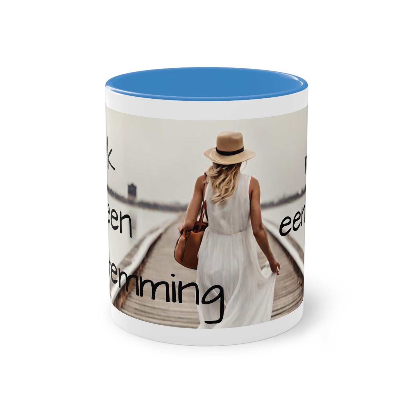 Two-Tone Coffee Mug, 11oz "Geluk is geen bestemming, maar een reis"