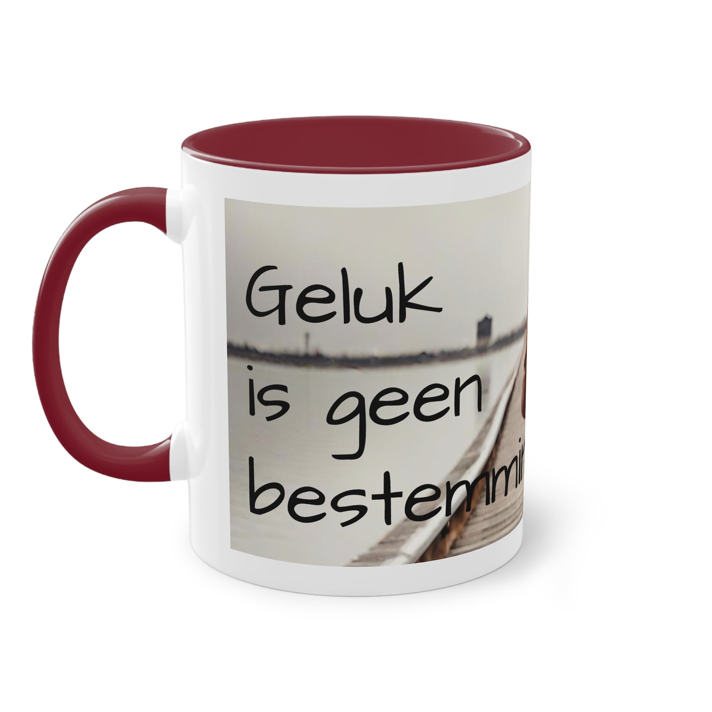 Two-Tone Coffee Mug, 11oz "Geluk is geen bestemming, maar een reis"