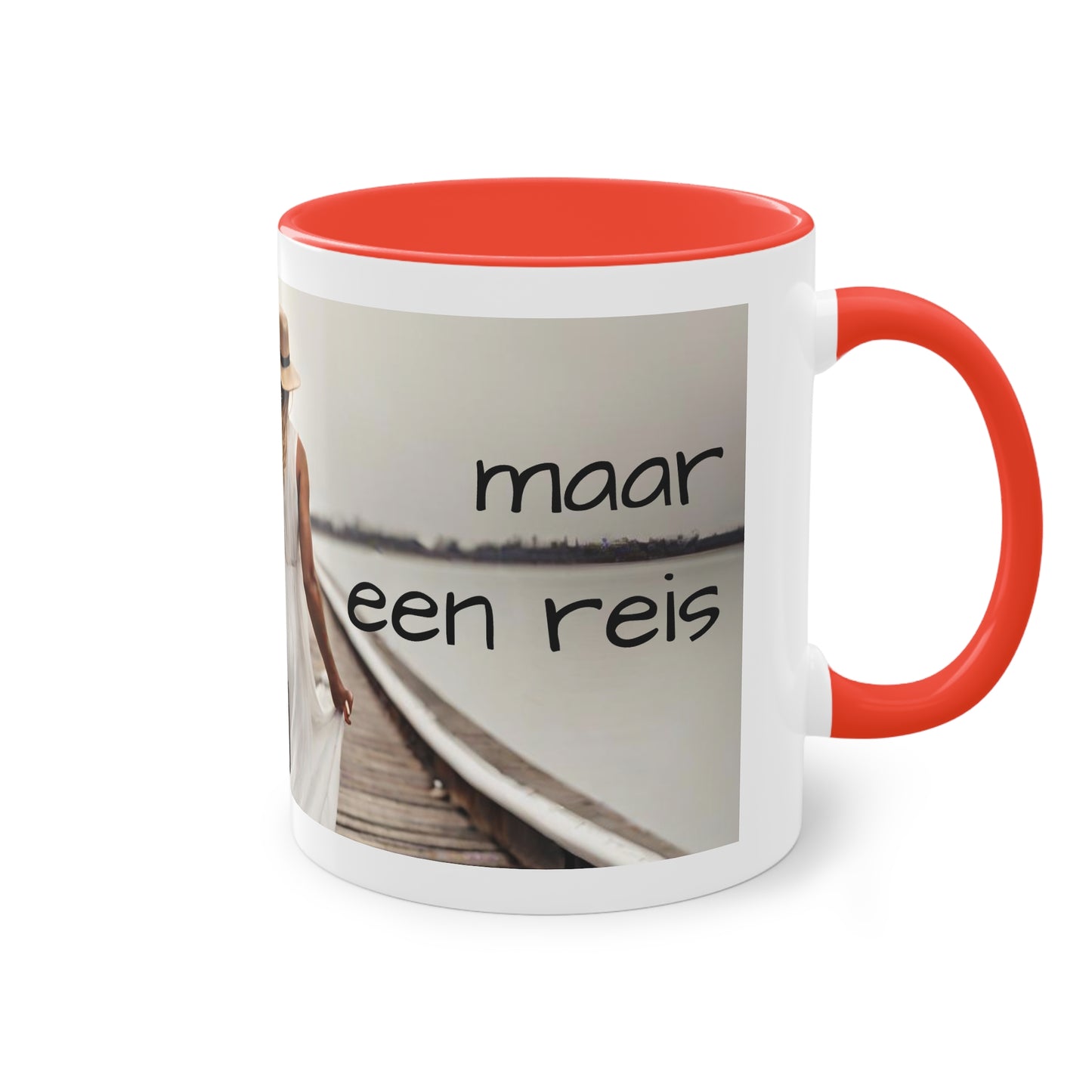 Two-Tone Coffee Mug, 11oz "Geluk is geen bestemming, maar een reis"