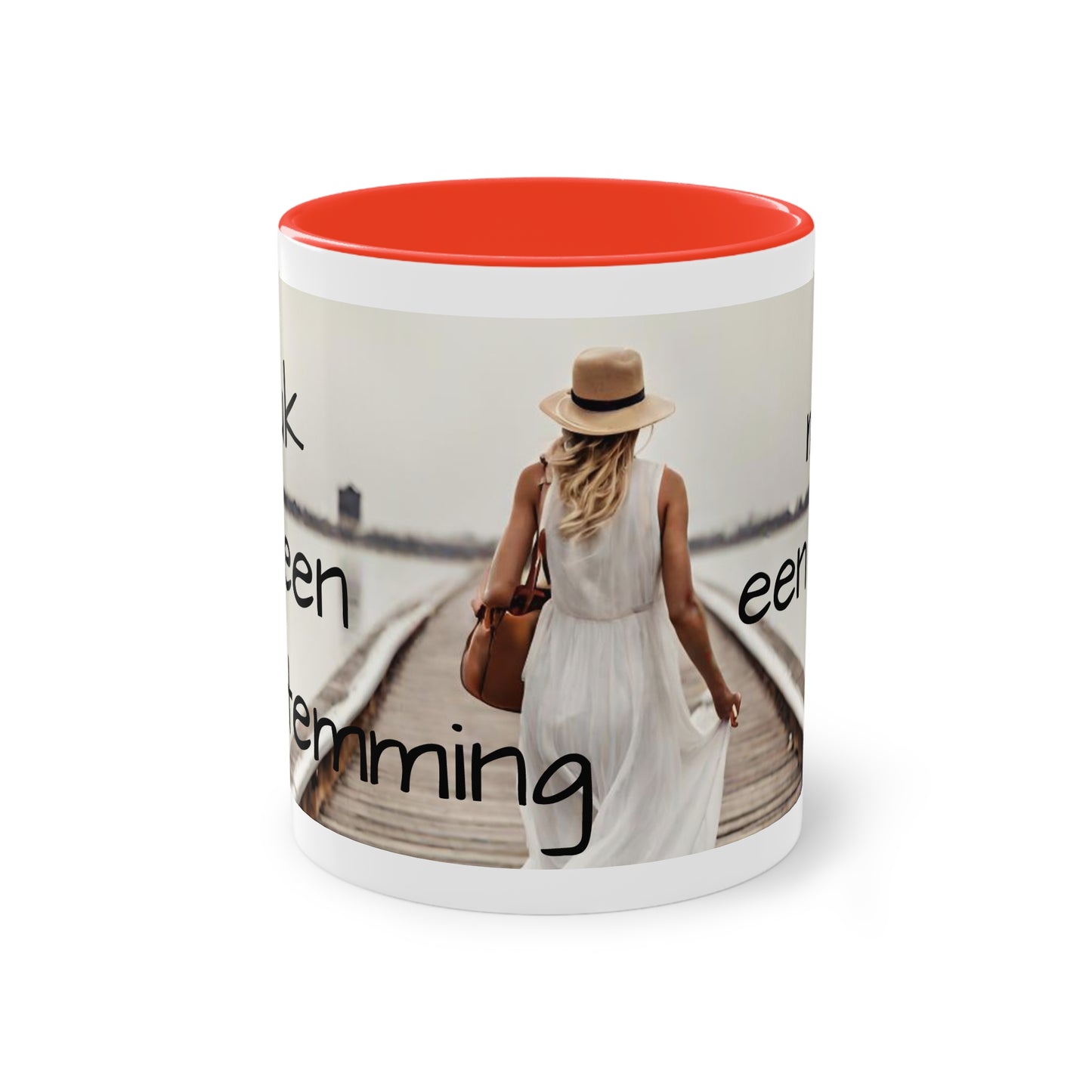 Two-Tone Coffee Mug, 11oz "Geluk is geen bestemming, maar een reis"