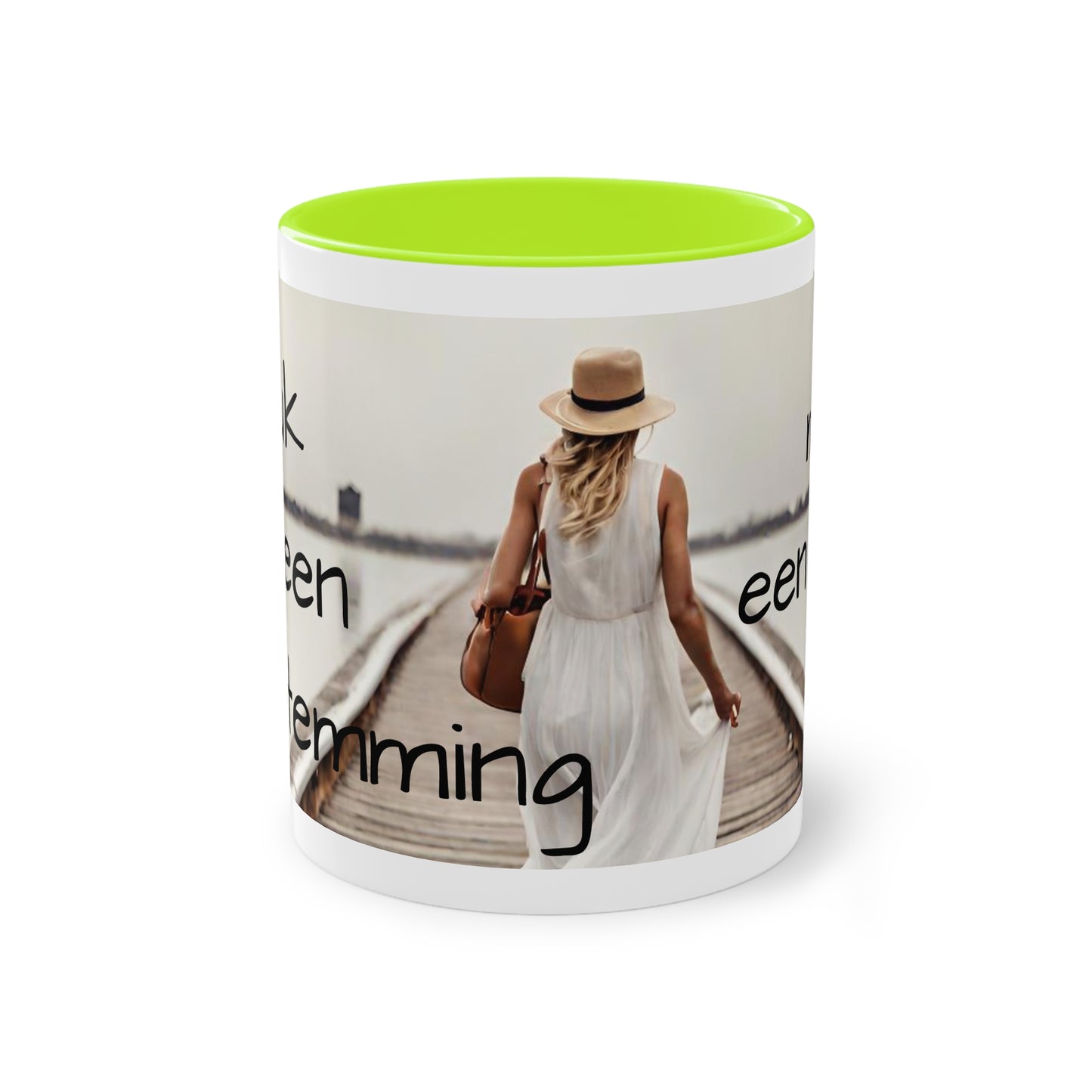 Two-Tone Coffee Mug, 11oz "Geluk is geen bestemming, maar een reis"