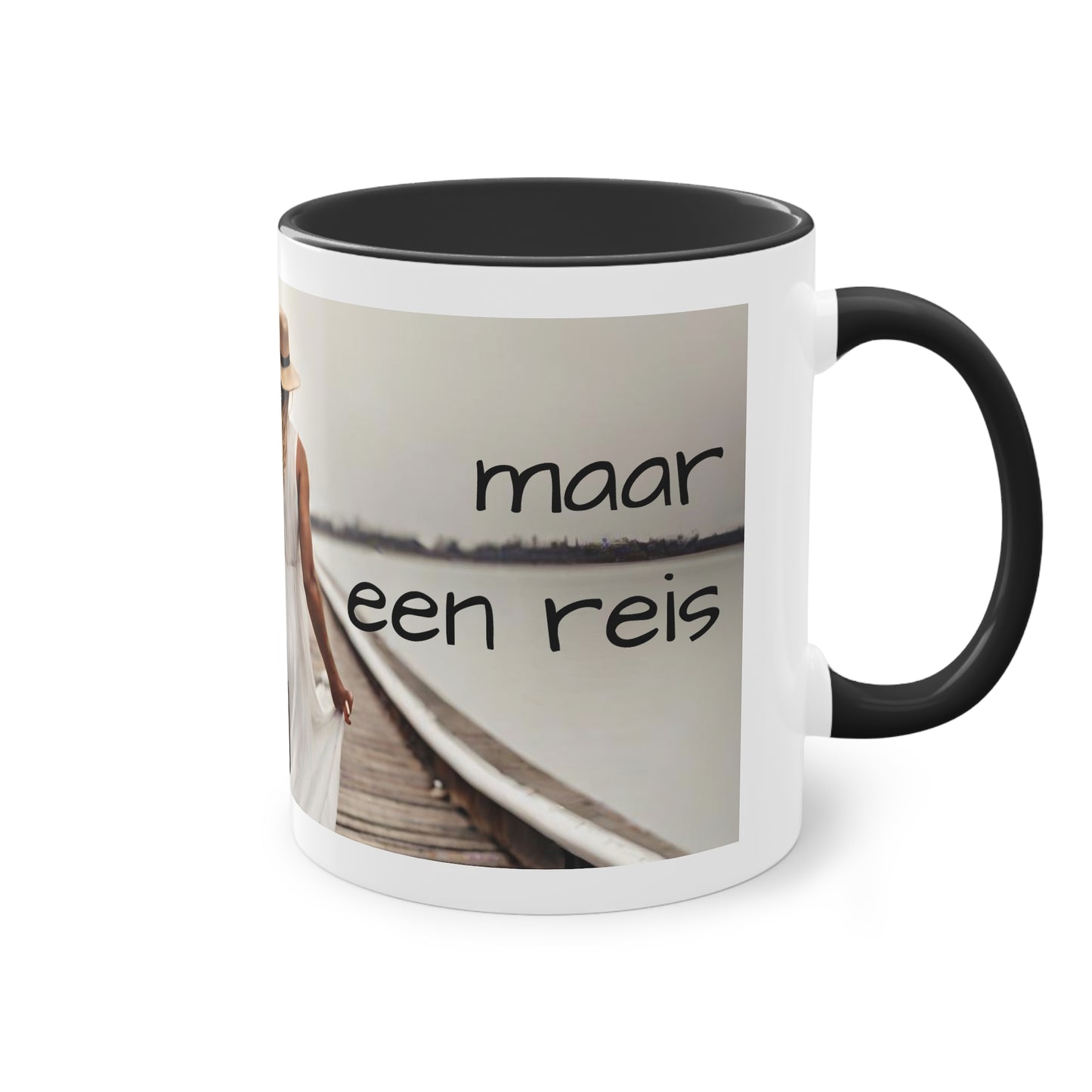Two-Tone Coffee Mug, 11oz "Geluk is geen bestemming, maar een reis"