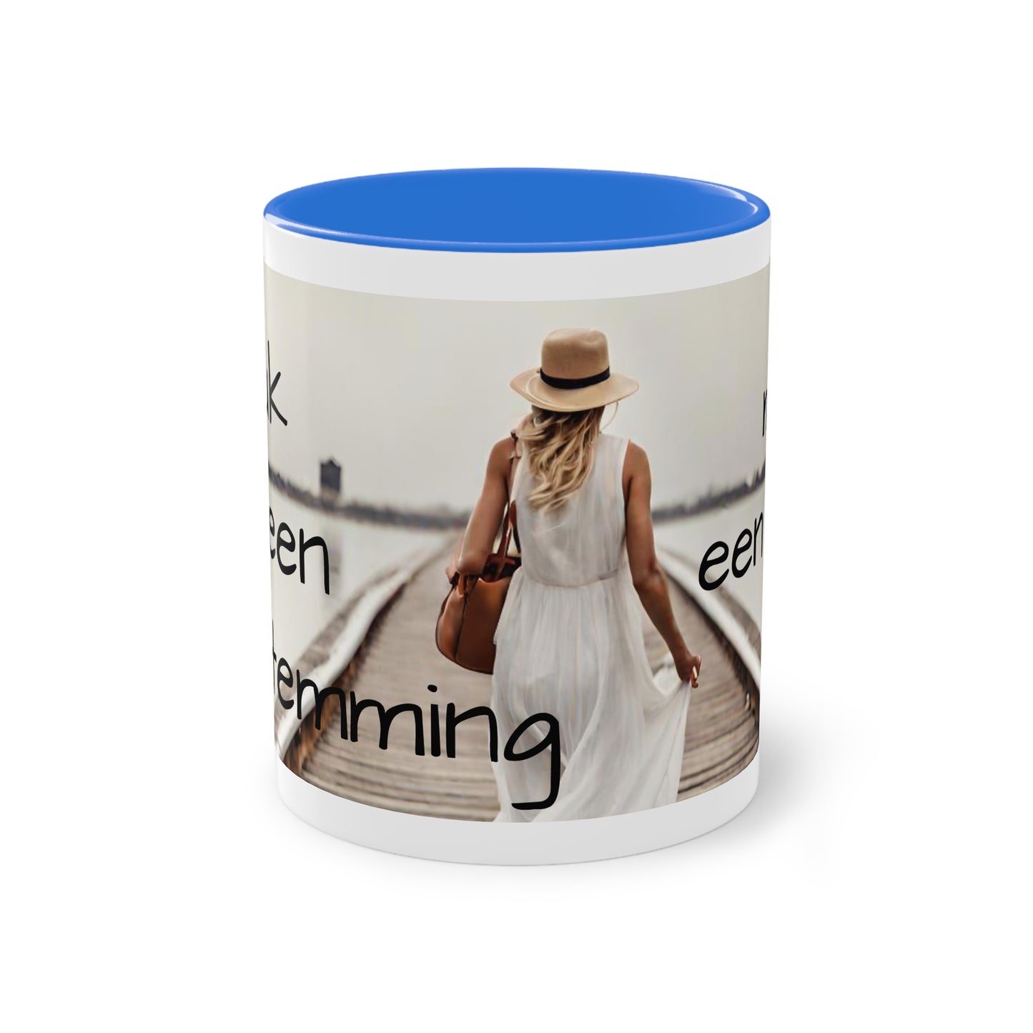 Two-Tone Coffee Mug, 11oz "Geluk is geen bestemming, maar een reis"
