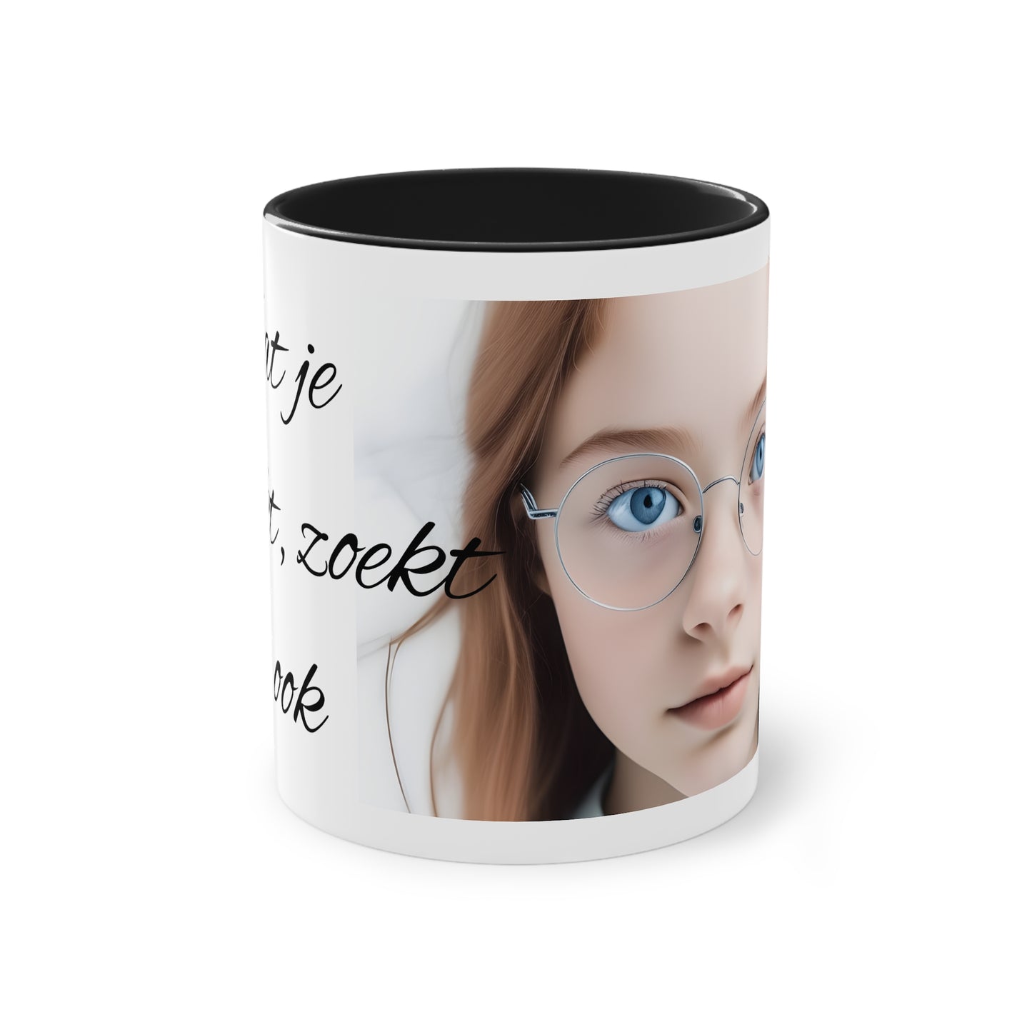 Two-Tone Coffee Mug, 11oz "Wat je zoekt, zoekt jou ook"