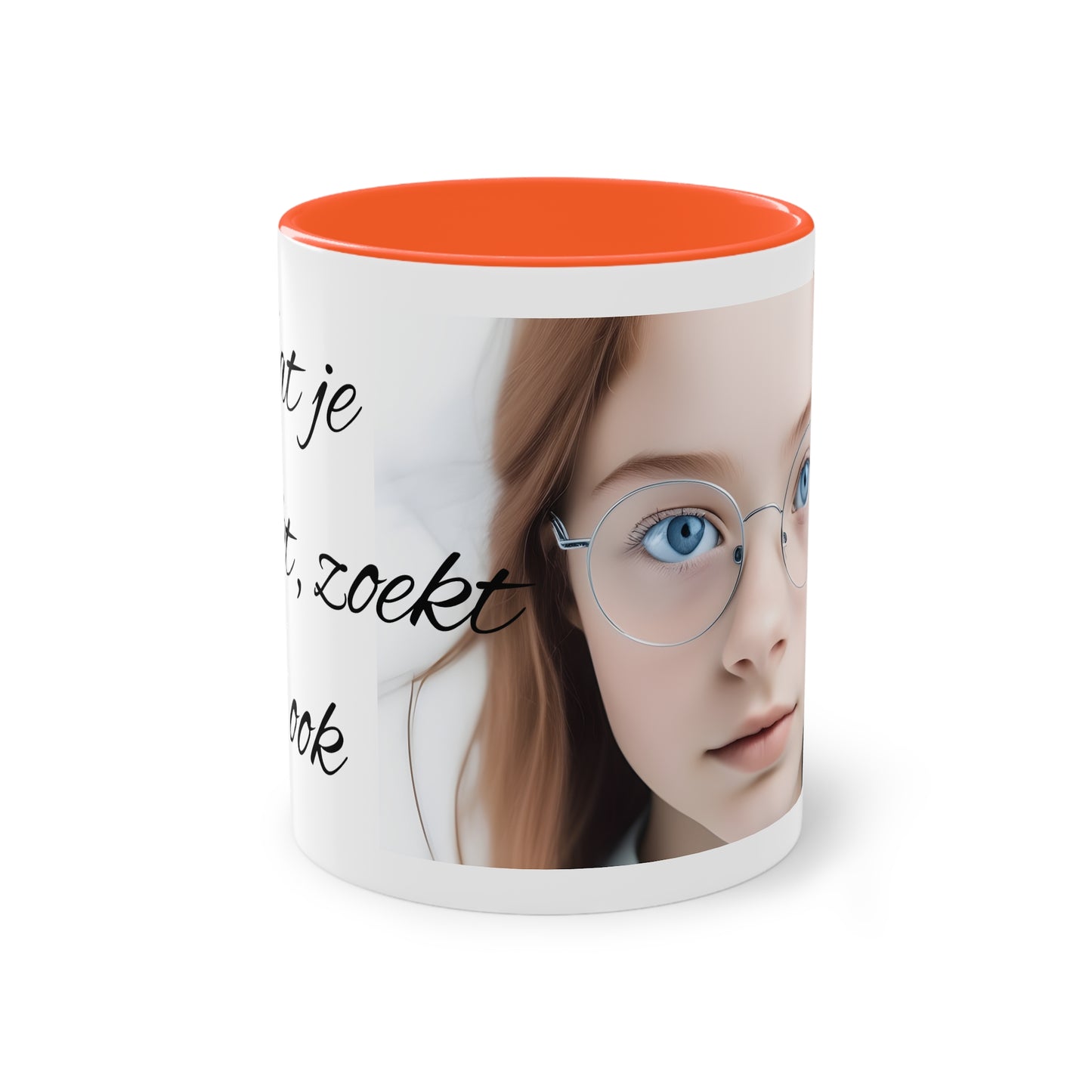 Two-Tone Coffee Mug, 11oz "Wat je zoekt, zoekt jou ook"