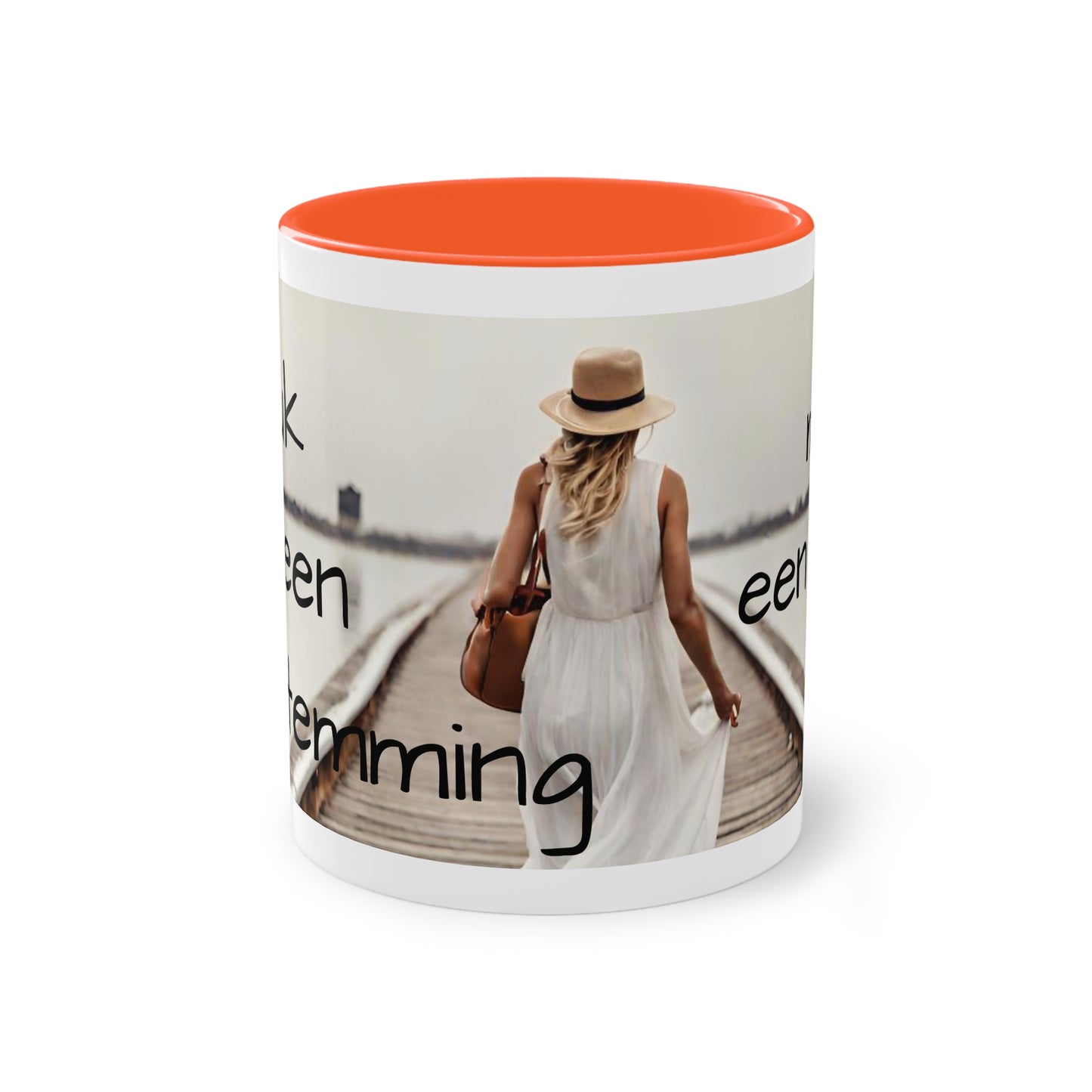 Two-Tone Coffee Mug, 11oz "Geluk is geen bestemming, maar een reis"
