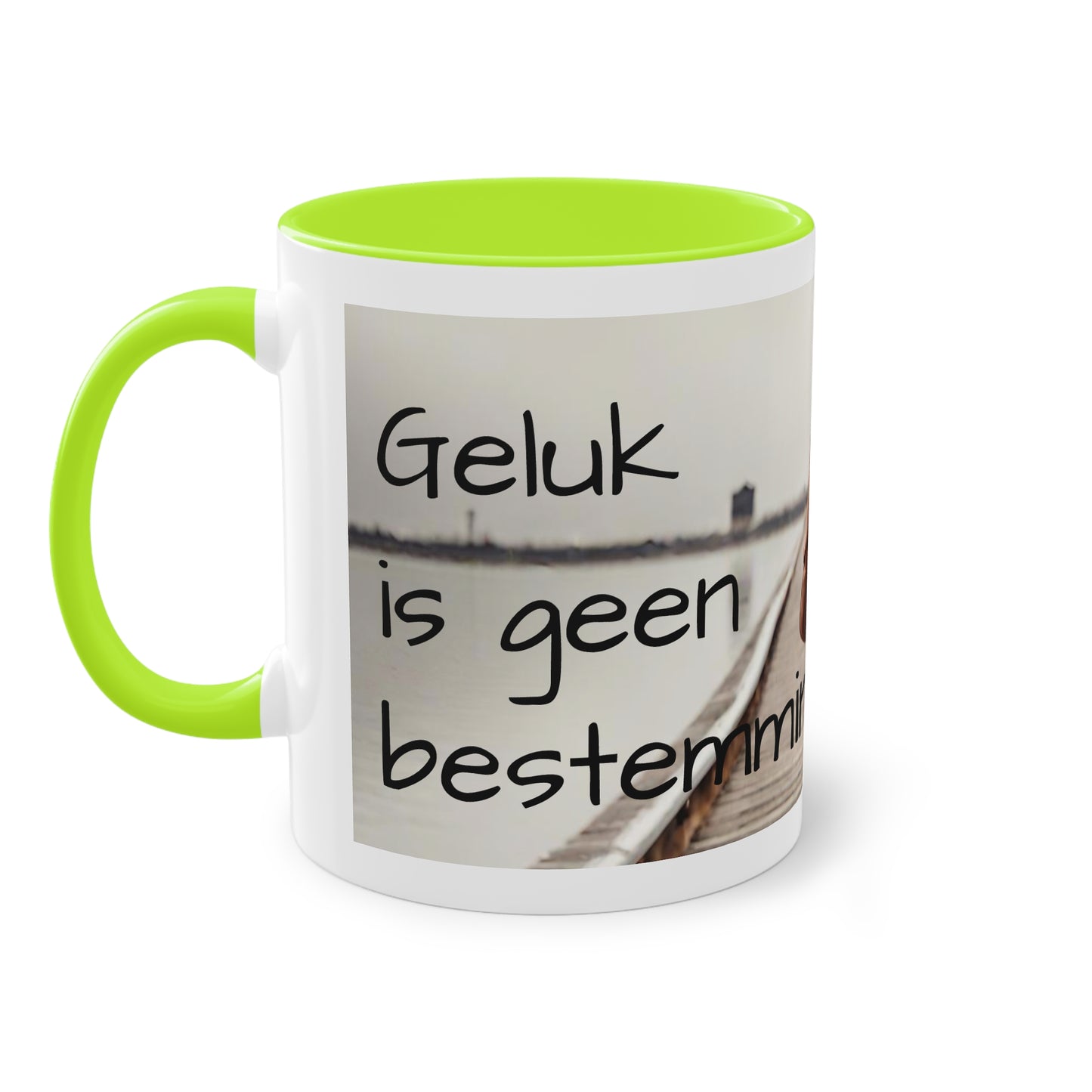 Two-Tone Coffee Mug, 11oz "Geluk is geen bestemming, maar een reis"
