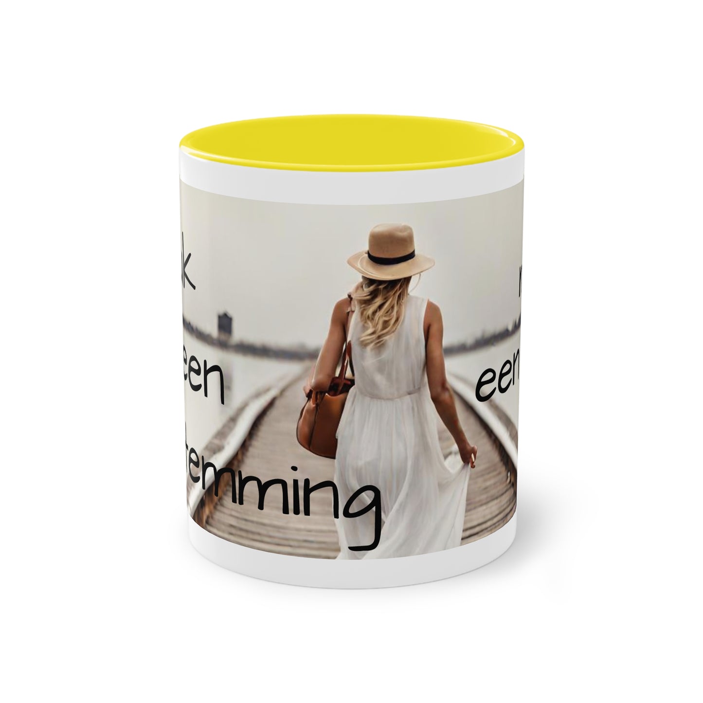 Two-Tone Coffee Mug, 11oz "Geluk is geen bestemming, maar een reis"