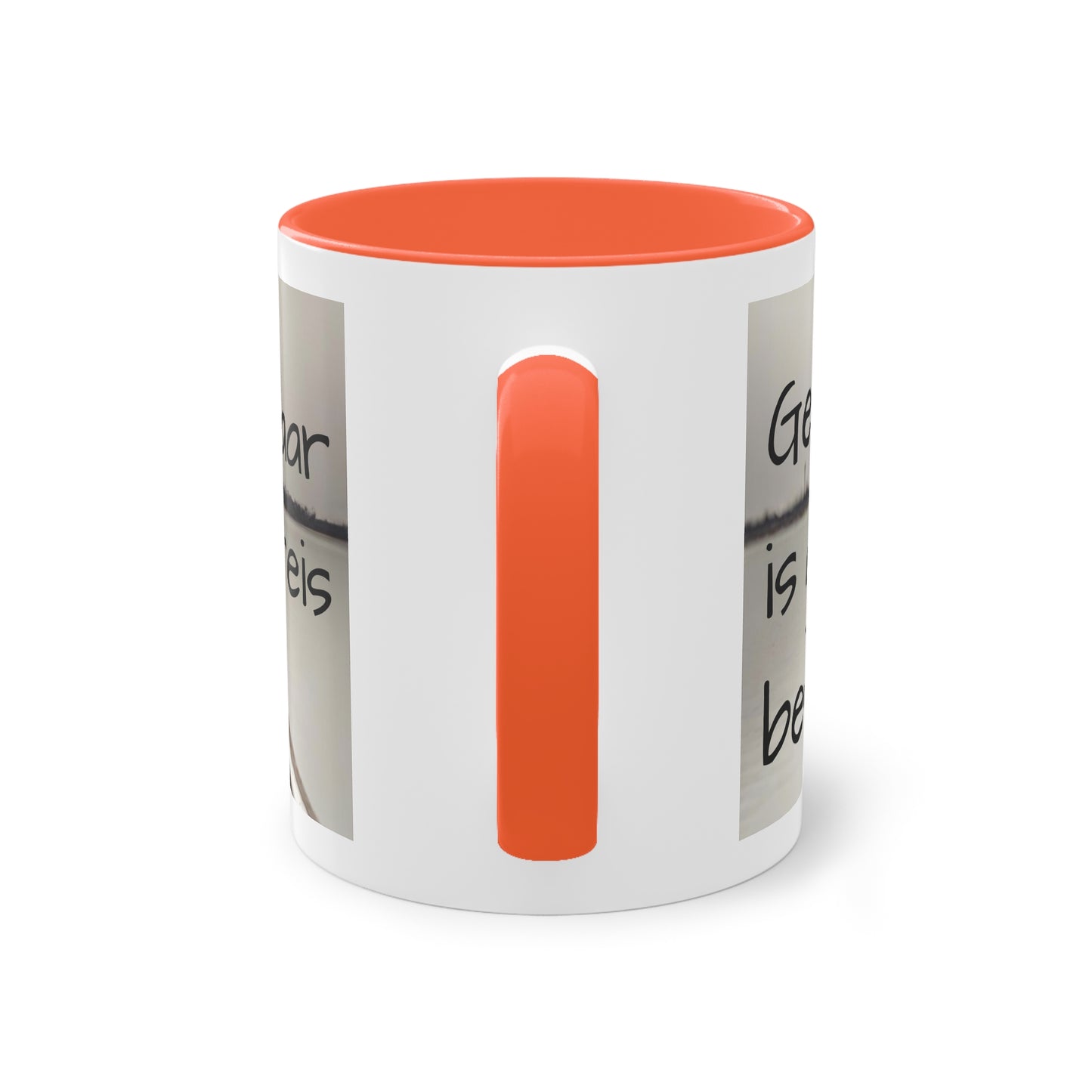 Two-Tone Coffee Mug, 11oz "Geluk is geen bestemming, maar een reis"