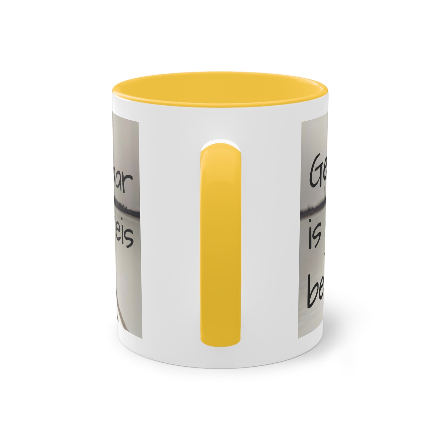 Two-Tone Coffee Mug, 11oz "Geluk is geen bestemming, maar een reis"