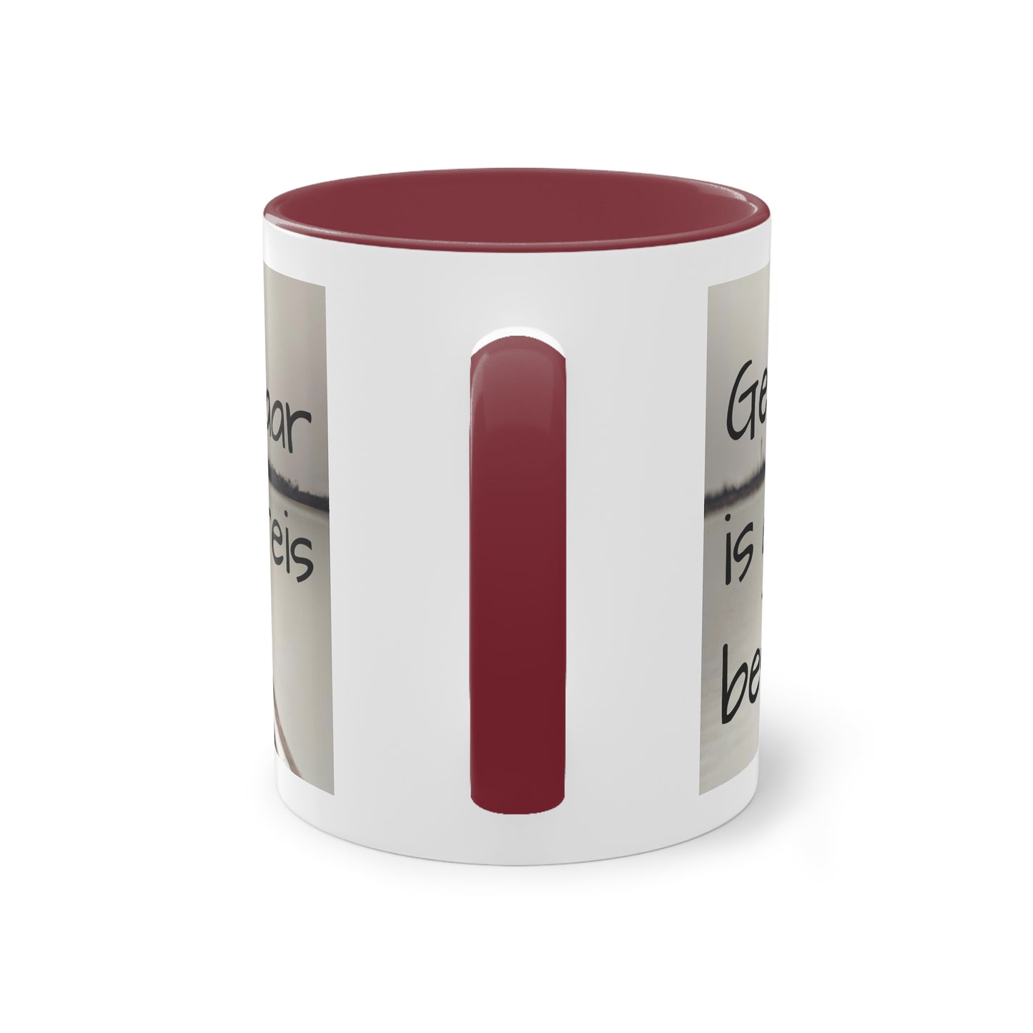 Two-Tone Coffee Mug, 11oz "Geluk is geen bestemming, maar een reis"