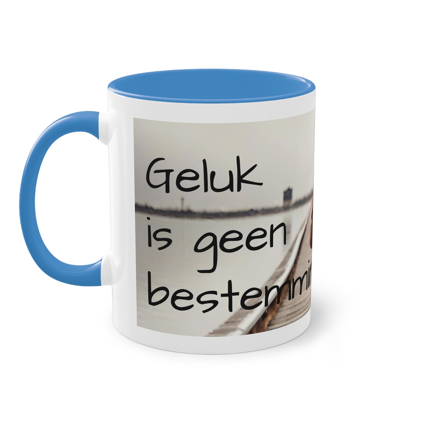 Two-Tone Coffee Mug, 11oz "Geluk is geen bestemming, maar een reis"