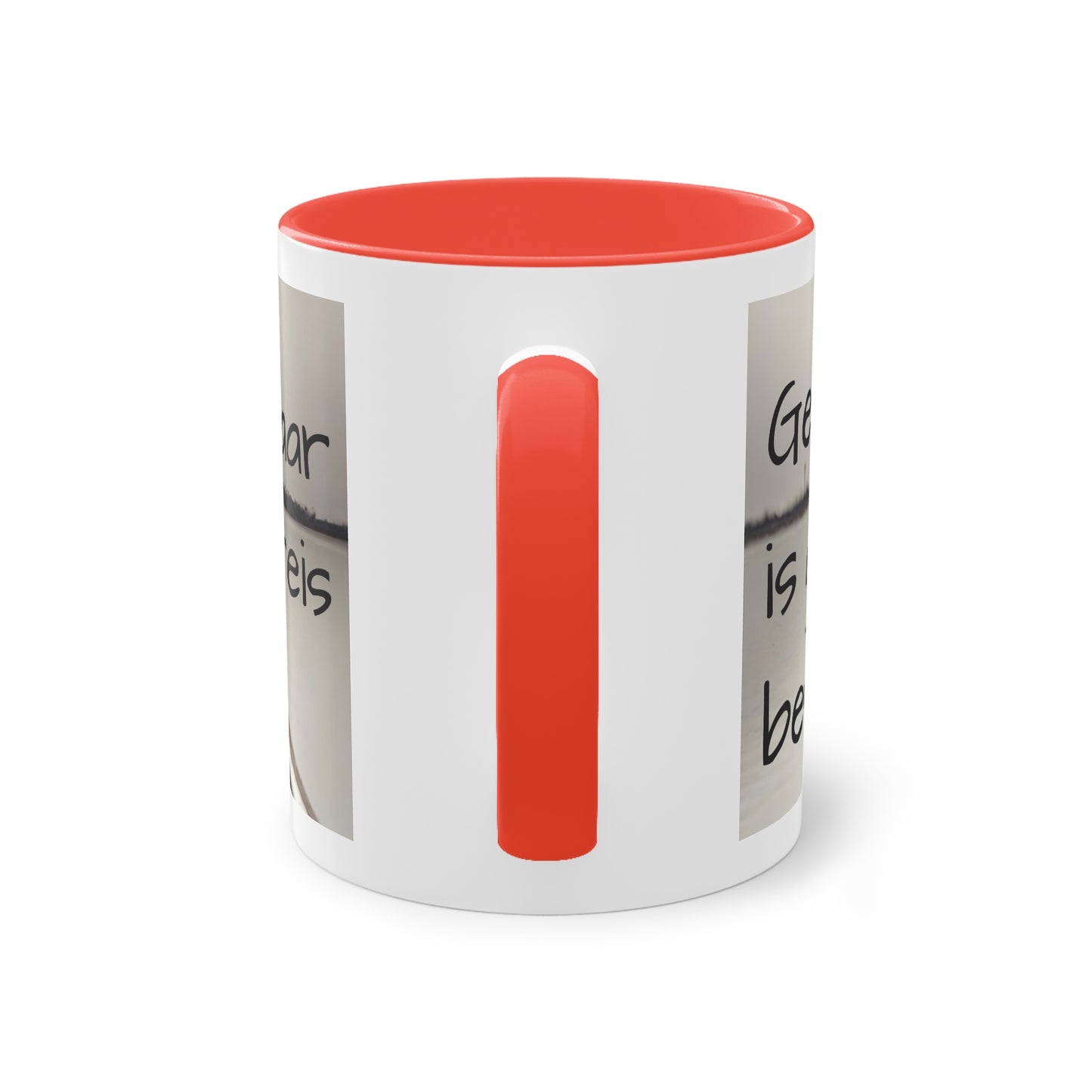 Two-Tone Coffee Mug, 11oz "Geluk is geen bestemming, maar een reis"