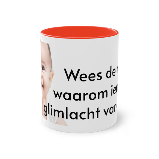 Two-Tone Coffee Mug, 11oz "Wees de reden waarom iemand glimlacht vandaag"