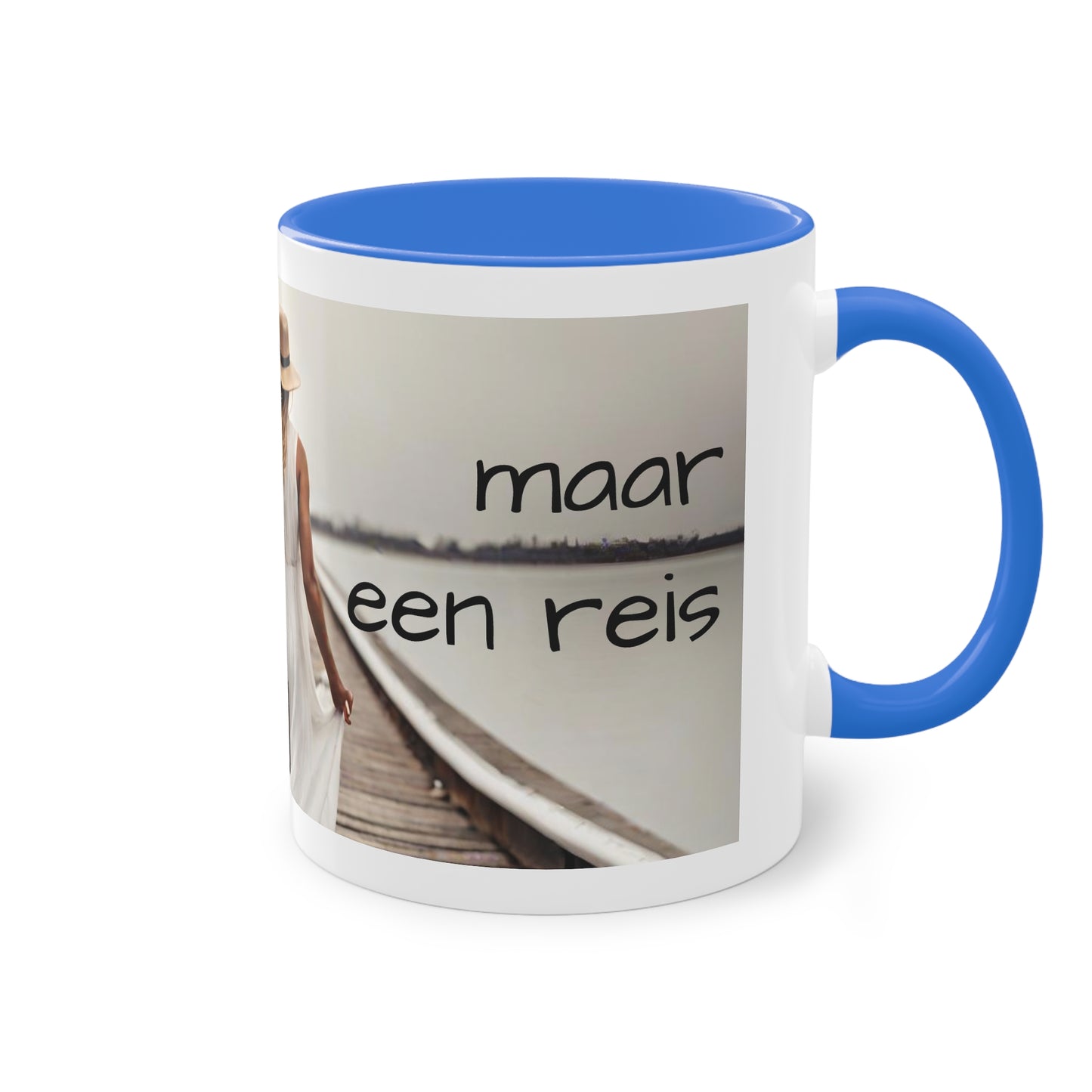 Two-Tone Coffee Mug, 11oz "Geluk is geen bestemming, maar een reis"