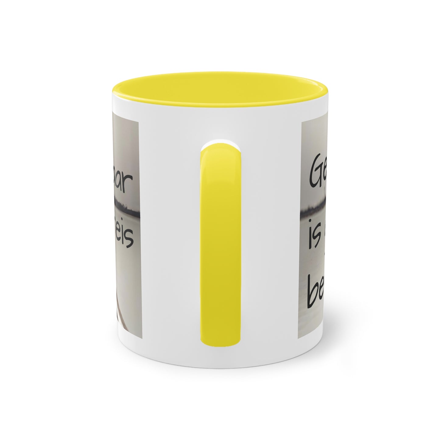 Two-Tone Coffee Mug, 11oz "Geluk is geen bestemming, maar een reis"