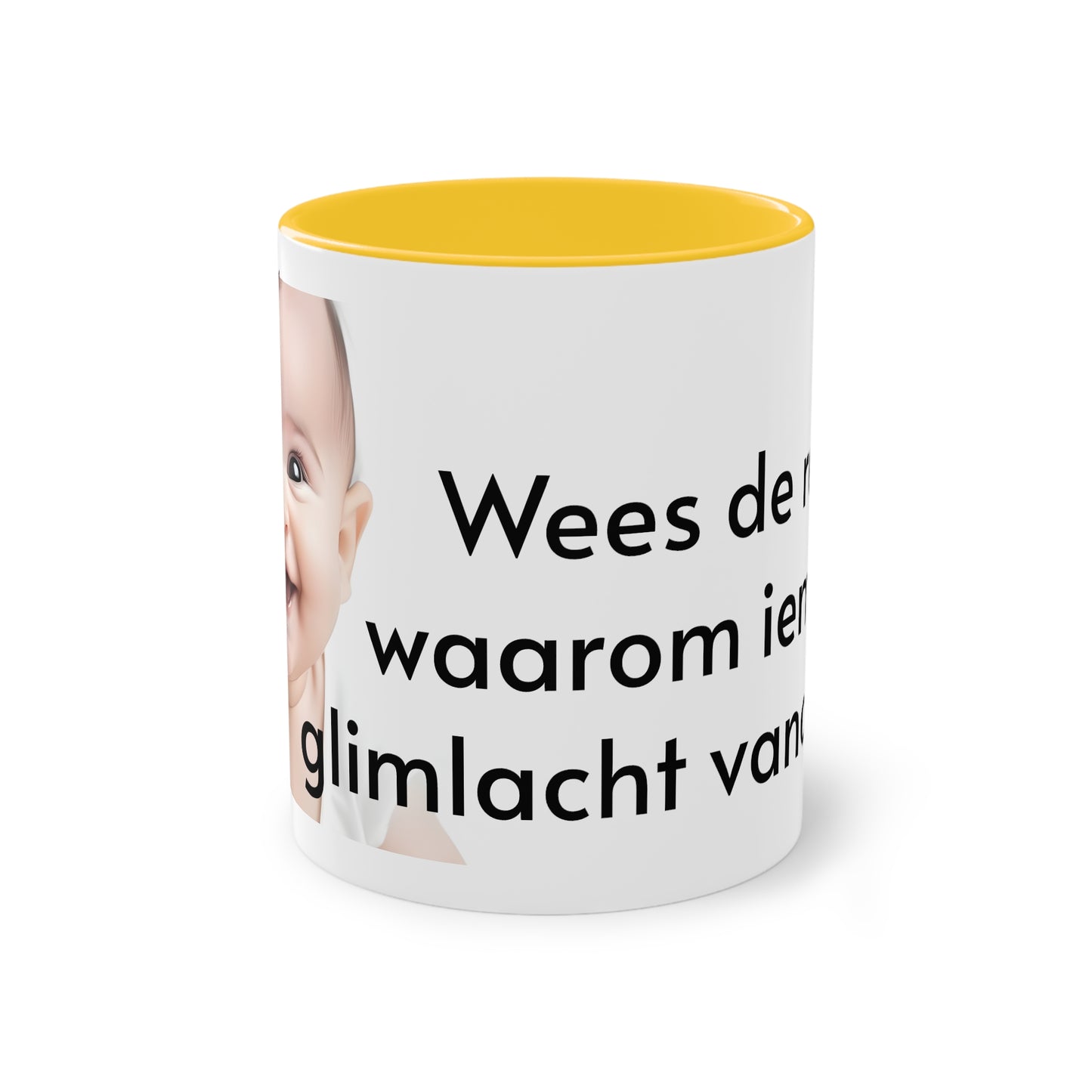 Two-Tone Coffee Mug, 11oz "Wees de reden waarom iemand glimlacht vandaag"