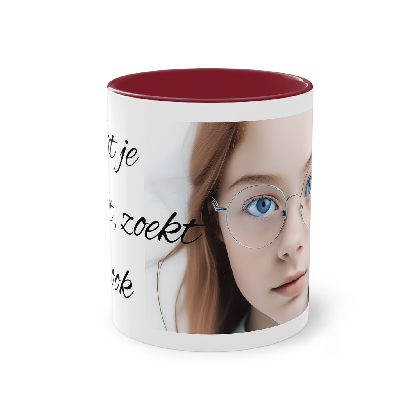 Two-Tone Coffee Mug, 11oz "Wat je zoekt, zoekt jou ook"