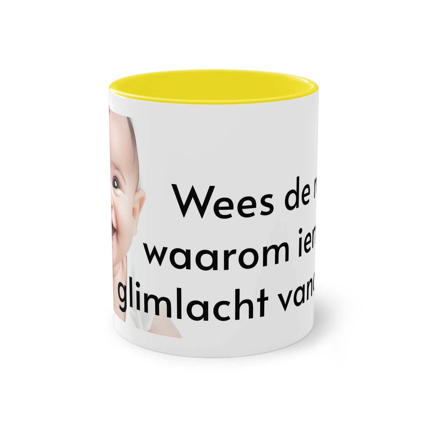 Two-Tone Coffee Mug, 11oz "Wees de reden waarom iemand glimlacht vandaag"
